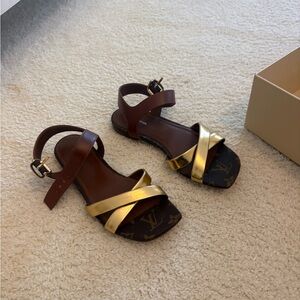 Louis Vuitton Brown and Gold Sandals